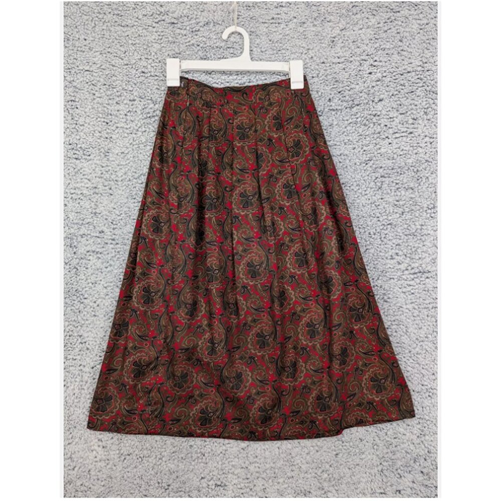 VTG David Brooks Maxi Skirt Size 4P Paisley Pleated Western Cottagecore Boho Red